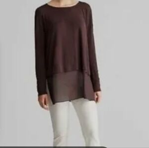 Eileen Fisher Dark Brown Long Sleeve Silk Tunic